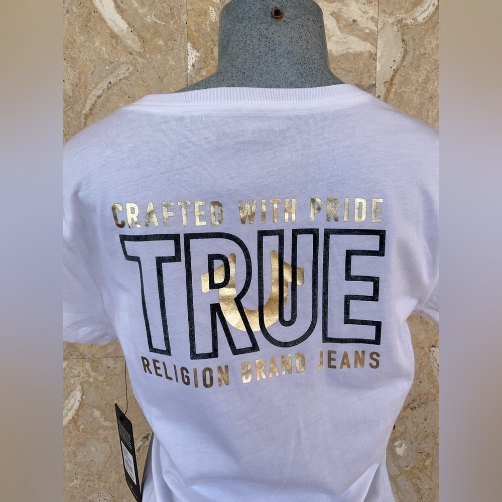True Religion Women's White V-Neck T-Shirt